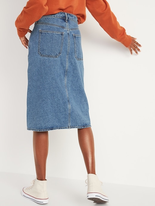 View large product image 2 of 3. Mid-Rise Button-Front Midi Jean Skirt for Women