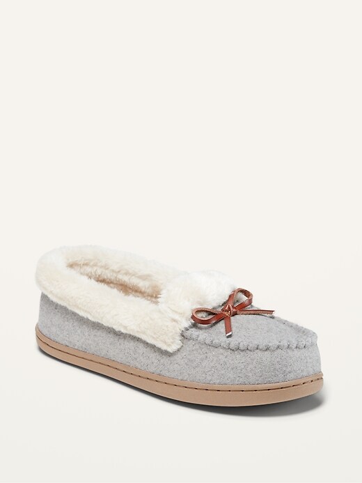 View large product image 1 of 1. Soft-Brushed Faux-Fur Lined Moccasin Slippers for Women