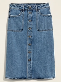 View large product image 3 of 3. Mid-Rise Button-Front Midi Jean Skirt for Women