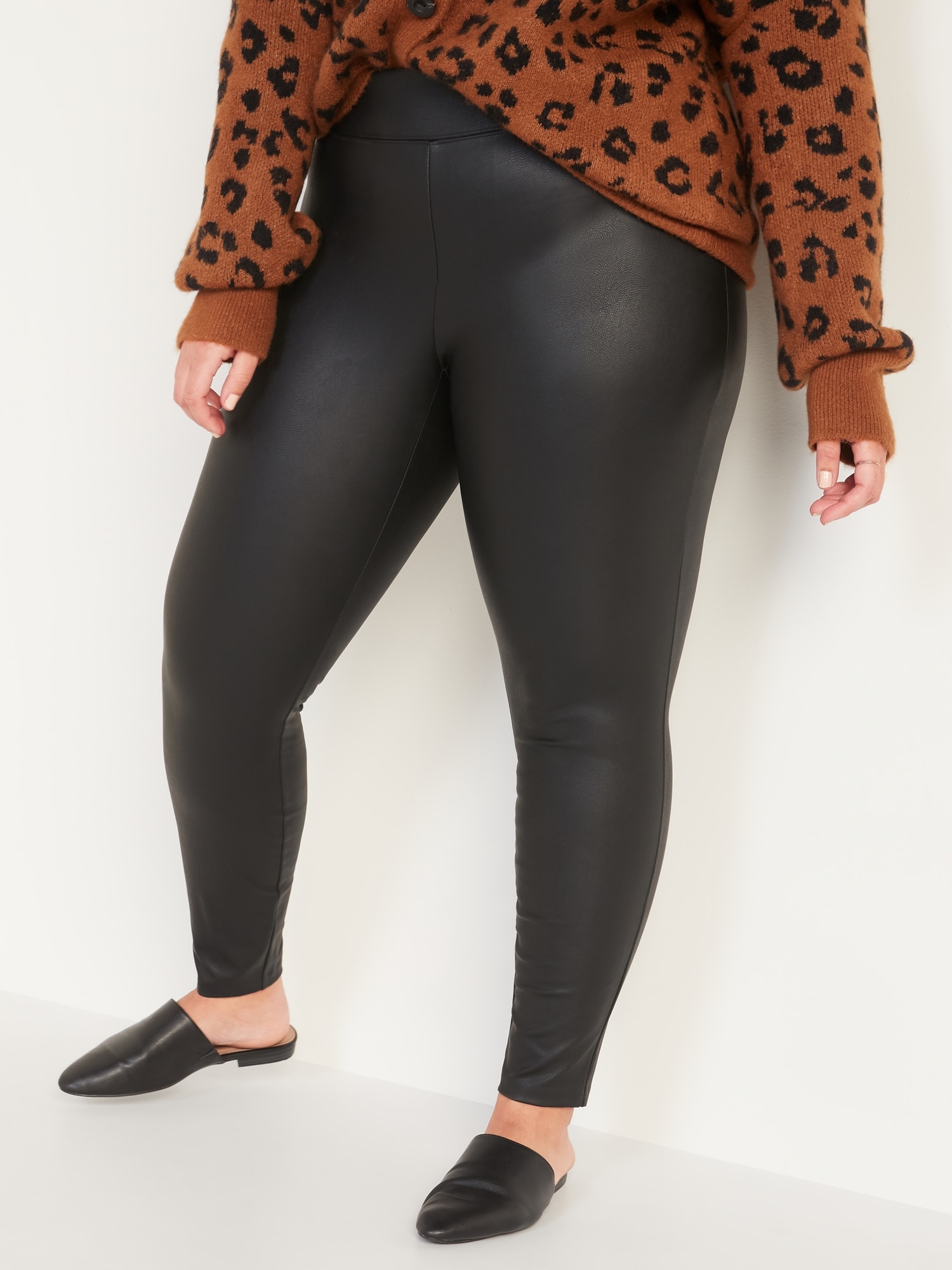 plus size high waisted leather pants