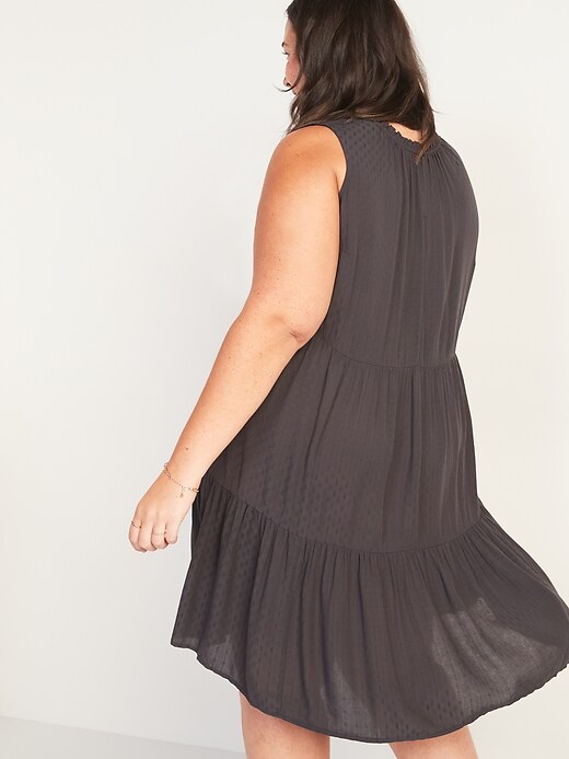 Image number 2 showing, Sleeveless Textured-Dobby Tiered Plus-Size Swing Dress