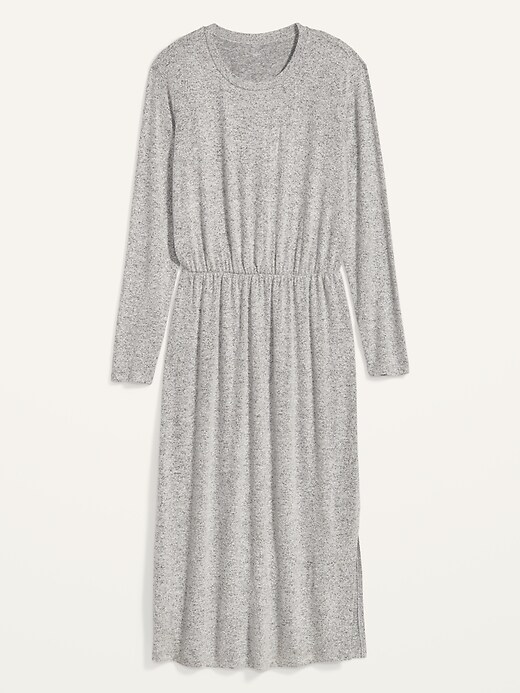 View large product image 2 of 2. Cozy Plush-Knit Waist-Defined Midi Dress