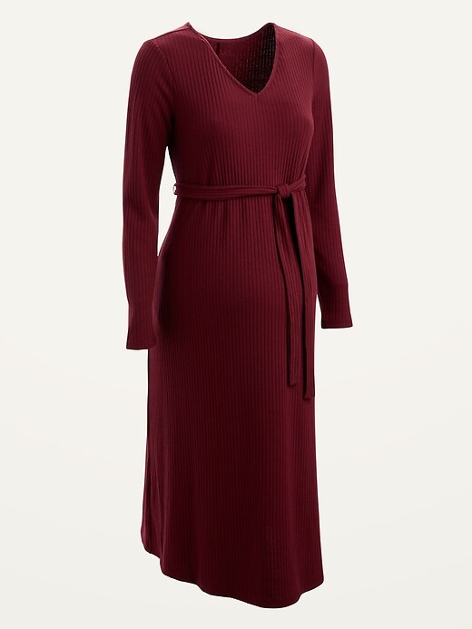 Maternity RibKnit VNeck TieBelt Midi Dress Old Navy