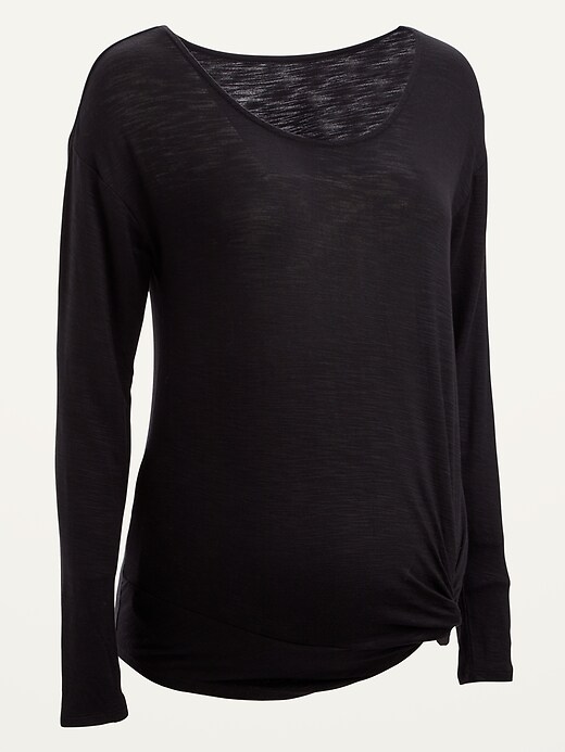 View large product image 1 of 1. Maternity Slub-Knit Side-Twist Long-Sleeve Top