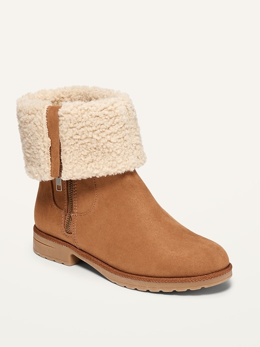 Image number 1 showing, Water-Repellent Faux-Suede Sherpa-Lined Ankle Boots