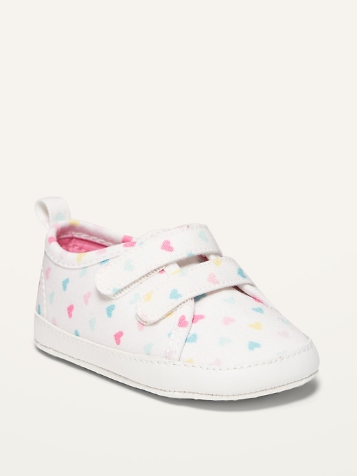 View large product image 1 of 4. Unisex Valentine's Heart-Print Double-Strap Canvas Sneakers for Baby