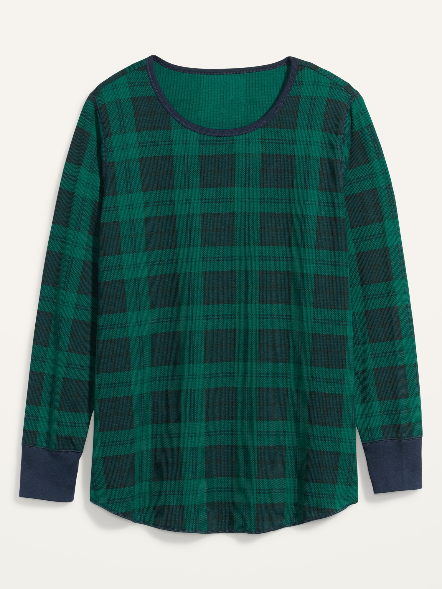 Plus Thermal Knit Plaid Sleeve Top