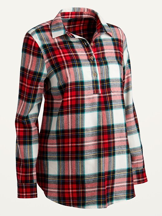 View large product image 1 of 1. Maternity Plaid Flannel Popover Shirt