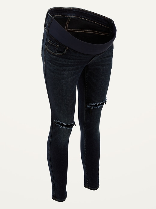 View large product image 1 of 1. Maternity Front Low-Panel Rockstar Super Skinny Ripped Jeans