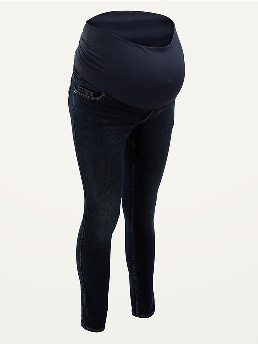 View large product image 1 of 1. Maternity Roll-Over Rockstar 360° Stretch Super Skinny Dark-Wash Jeans