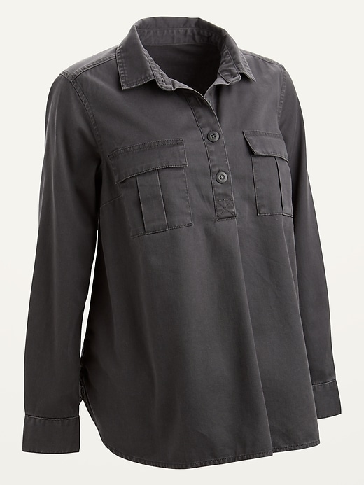 View large product image 1 of 1. Maternity Twill Utility Popover Shirt