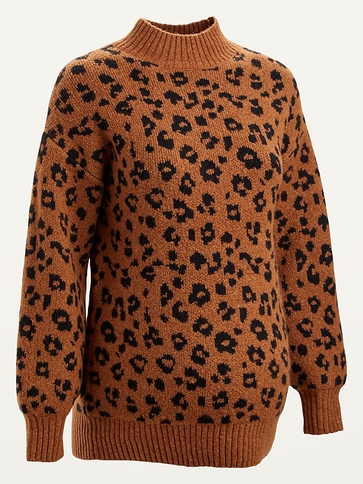 View large product image 1 of 1. Maternity Mock-Neck Leopard-Print Sweater