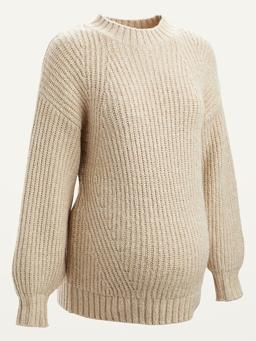 View large product image 1 of 1. Maternity Mock-Neck Shaker-Stitch Sweater