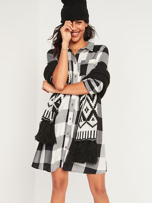 Image number 1 showing, Buffalo Plaid Flannel Swing Shirt Dress for Women