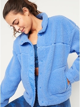 Cozy Sherpa Snap-Front Flurry Crop Jacket | Old Navy