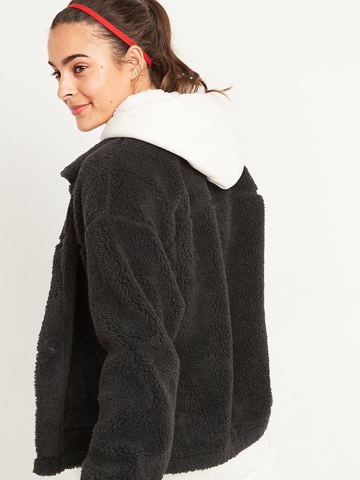 View large product image 2 of 3. Cozy Sherpa Snap-Front Flurry Crop Jacket