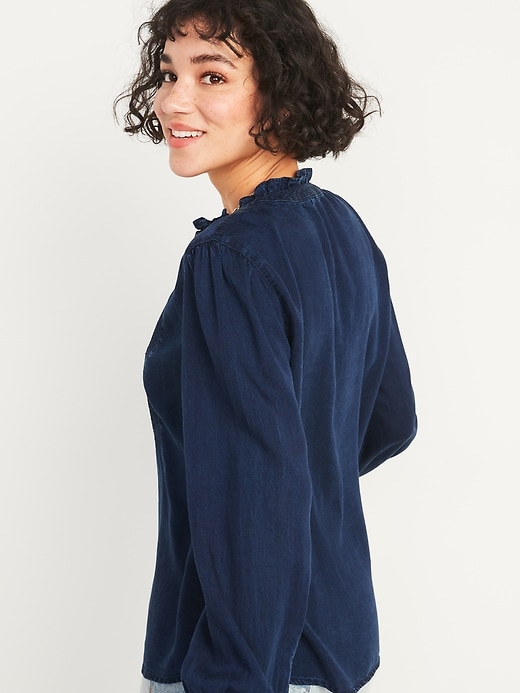 Image number 2 showing, Chambray Pintucked-Yoke Popover Blouse for Women