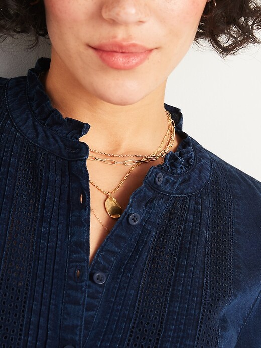 Image number 3 showing, Chambray Pintucked-Yoke Popover Blouse for Women