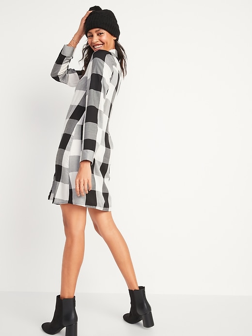 Image number 2 showing, Buffalo Plaid Flannel Swing Shirt Dress for Women