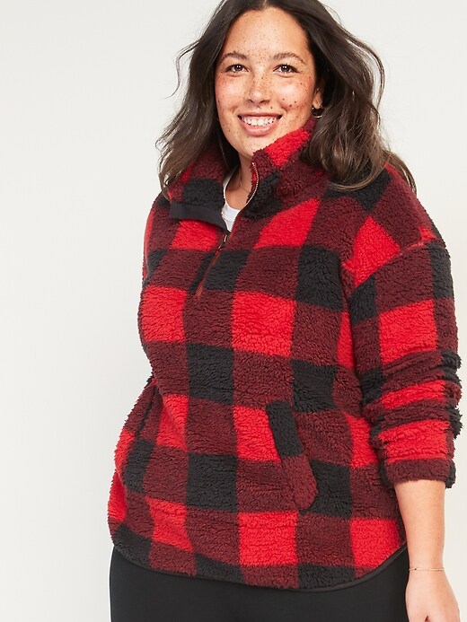 Image number 1 showing, Relaxed Cozy Sherpa Plus-Size Half-Zip Sweatshirt
