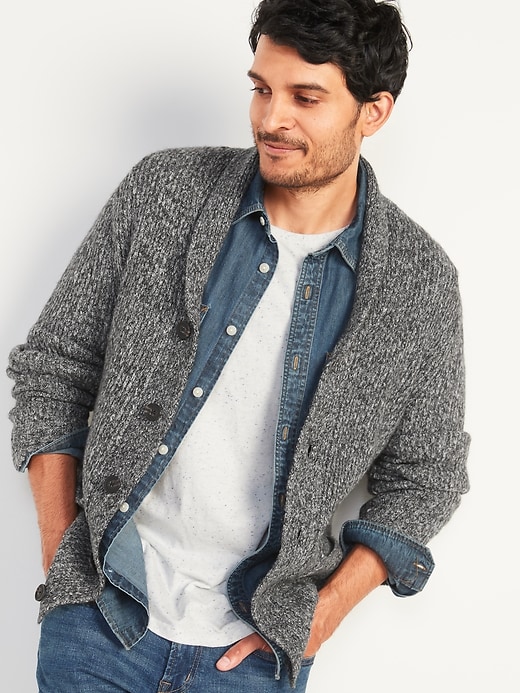 Image number 1 showing, Textured Shawl-Collar Cardigan Sweater