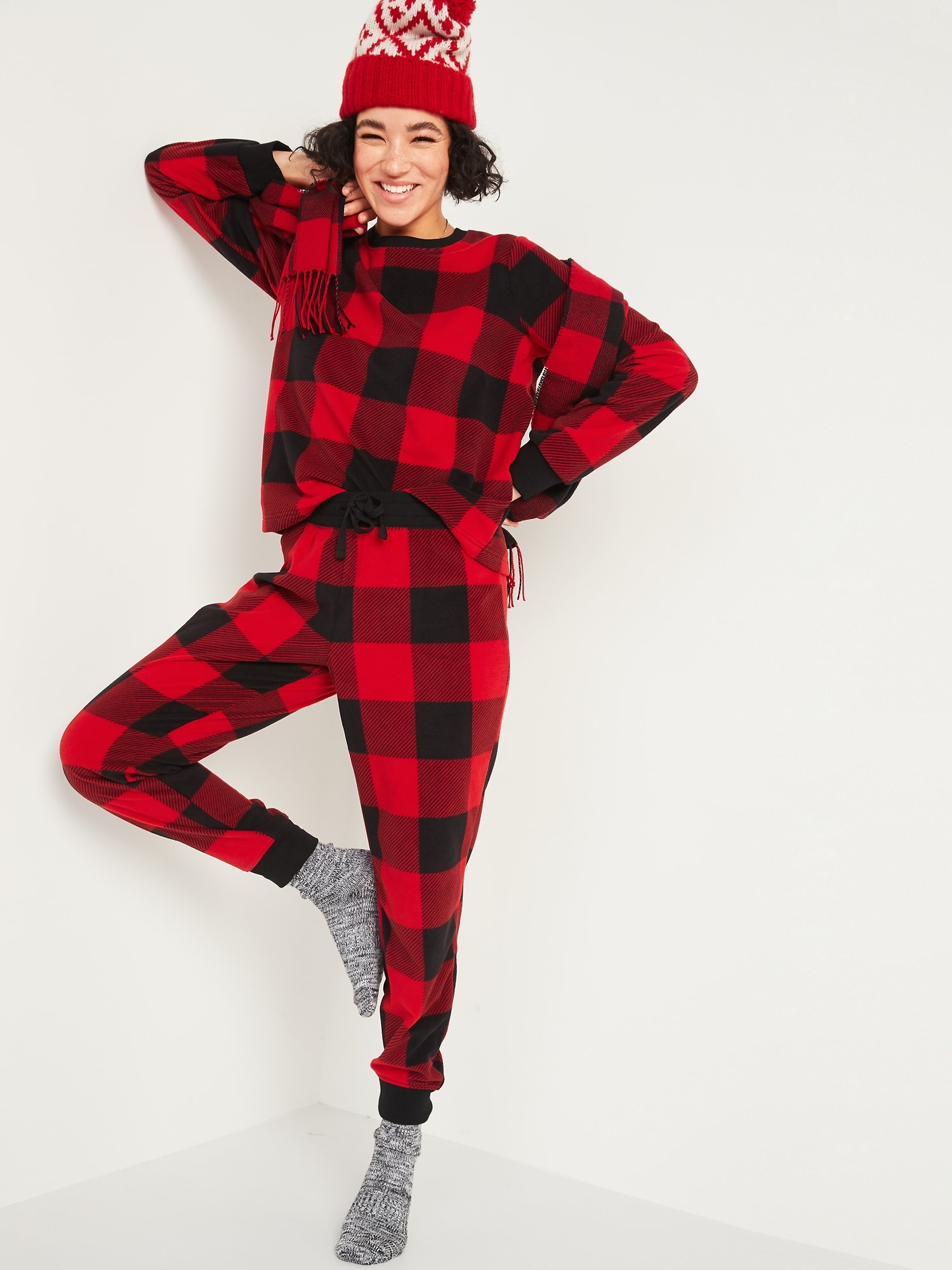 Just Love Womens Buffalo Plaid & Winter Print Micro Fleece Pajama