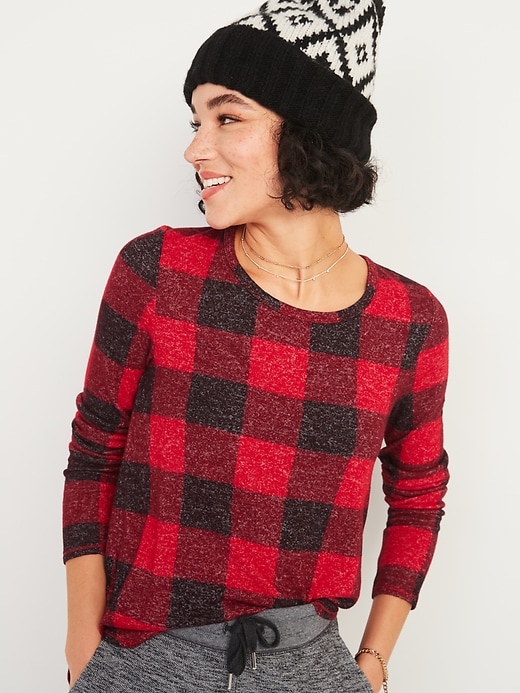 Image number 1 showing, Patterned Plush-Knit Long-Sleeve Tee for Women