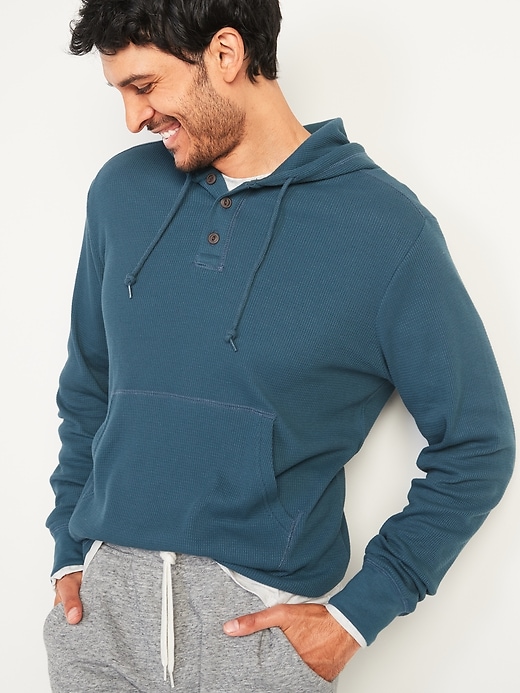 Image number 1 showing, Thermal-Knit Pullover Henley Hoodie
