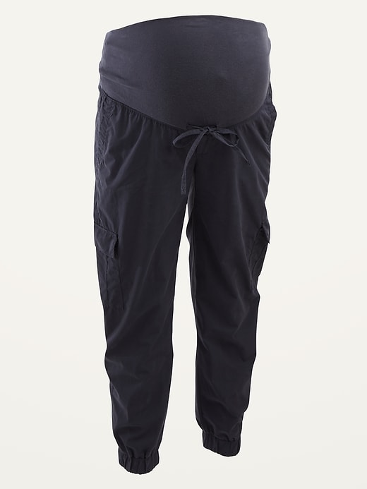View large product image 1 of 1. Maternity Rollover-Waist Soft-Woven Cargo Jogger Pants
