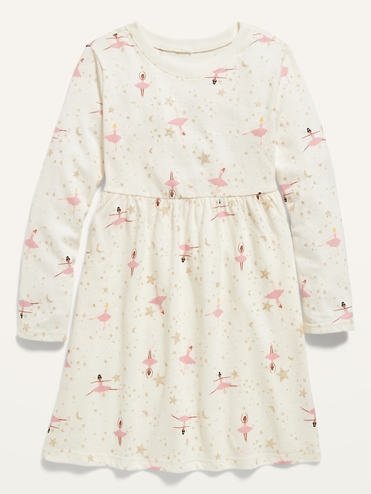 View large product image 1 of 2. Fit & Flare Long-Sleeve Jersey Dress For Toddler Girls