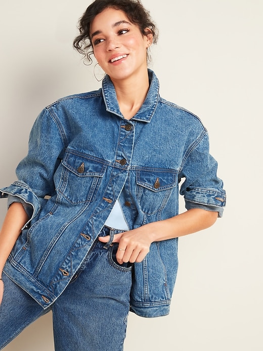 View large product image 1 of 3. Oversized Boyfriend Jean Jacket for Women