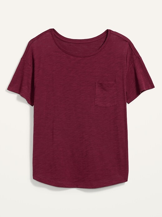 View large product image 2 of 3. Loose Slub-Knit Easy Pocket T-Shirt for Women
