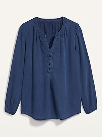 View large product image 3 of 3. Chambray Split-Neck Popover Blouse for Women