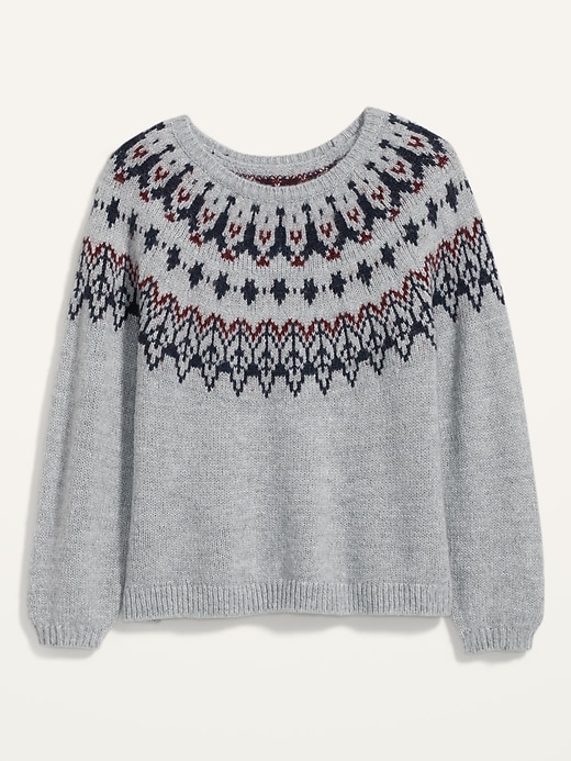 View large product image 2 of 2. Cozy Fair Isle Blouson-Sleeve Sweater for Women