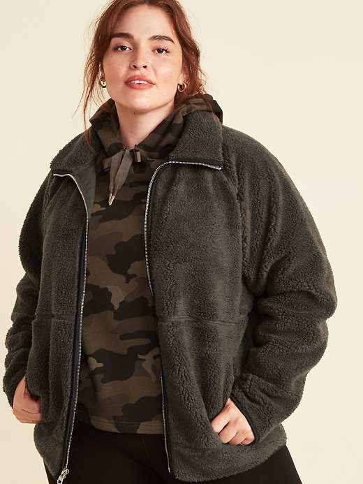 View large product image 1 of 2. Cozy Teddy Sherpa Plus-Size Long Zip Jacket