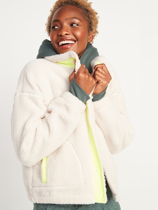 Image number 1 showing, Cozy Sherpa Snap-Front Flurry Crop Jacket