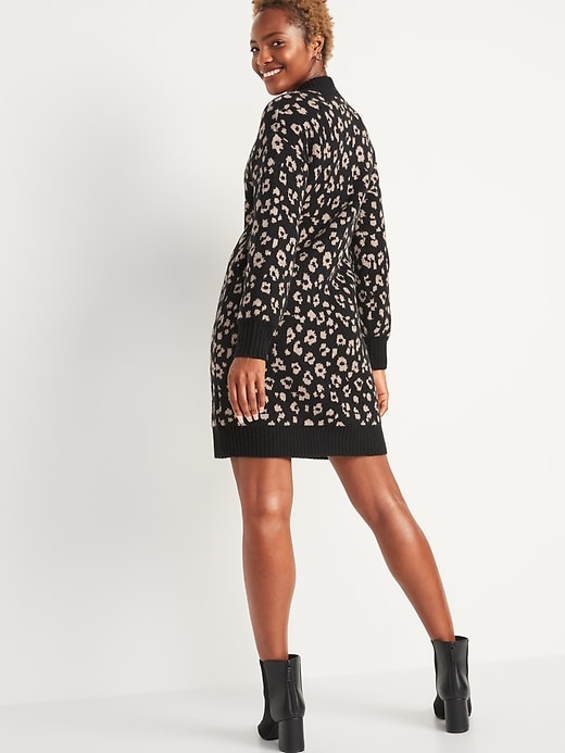 Image number 2 showing, Leopard-Print Mock-Neck Sweater Shift Dress for Women