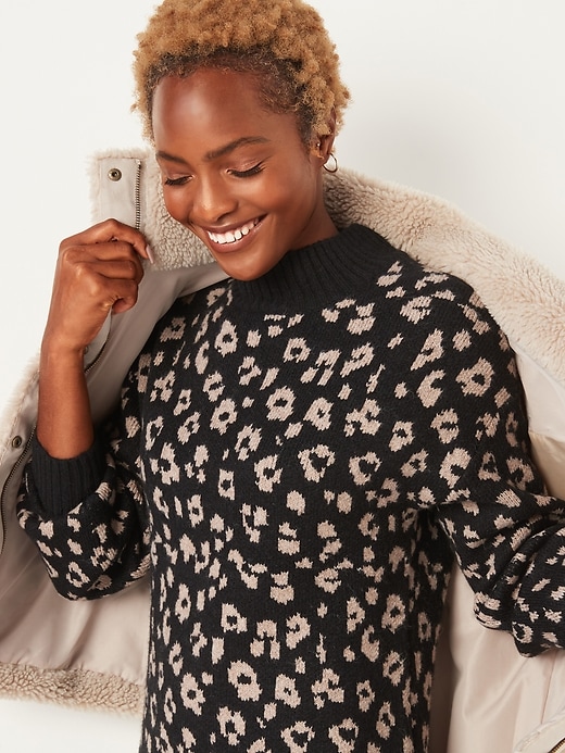 Image number 3 showing, Leopard-Print Mock-Neck Sweater Shift Dress for Women