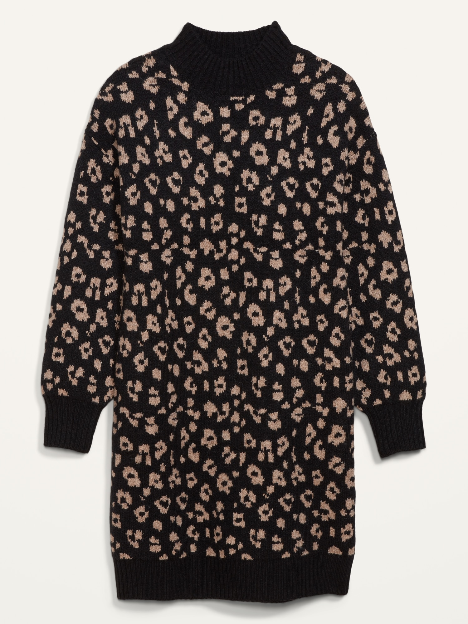 Download Leopard-Print Mock-Neck Sweater Shift Dress for Women ...
