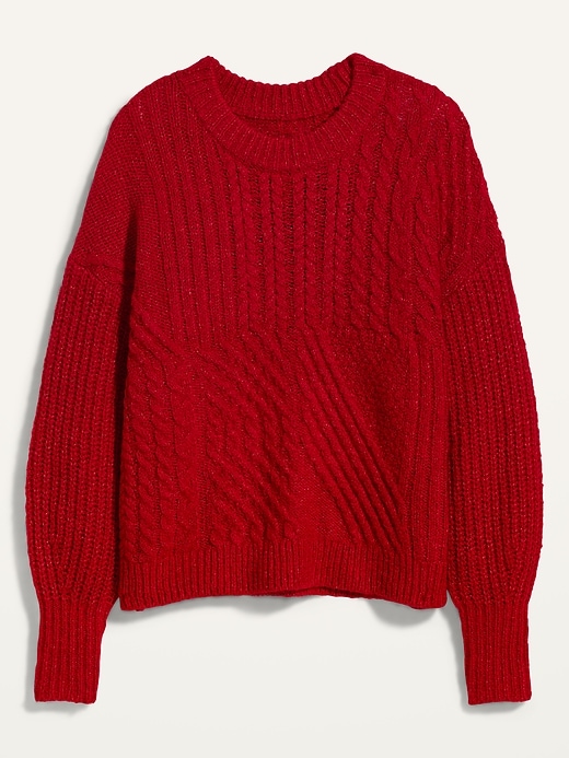 View large product image 2 of 2. Cozy Cable-Knit Blouson-Sleeve Sweater for Women