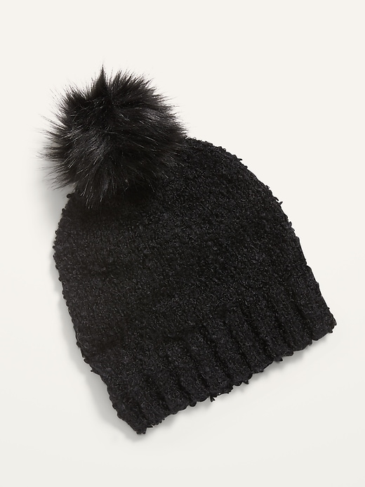 View large product image 2 of 2. Cozy Bouclé Faux-Fur Pom-Pom Beanie Hat For Women