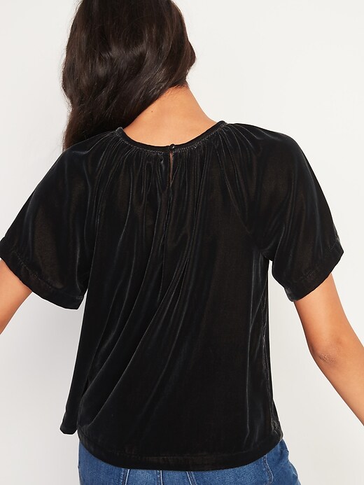 Image number 2 showing, Shirred Velvet Short-Sleeve Top for Women
