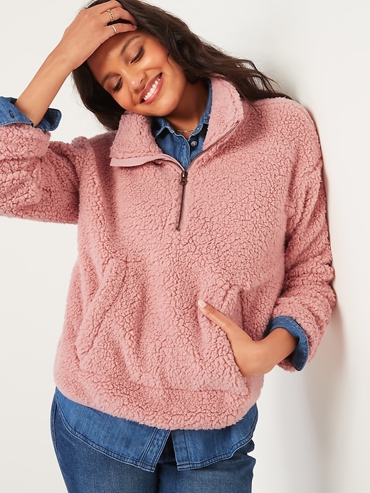 View large product image 1 of 2. Relaxed Cozy Sherpa Half-Zip Sweatshirt