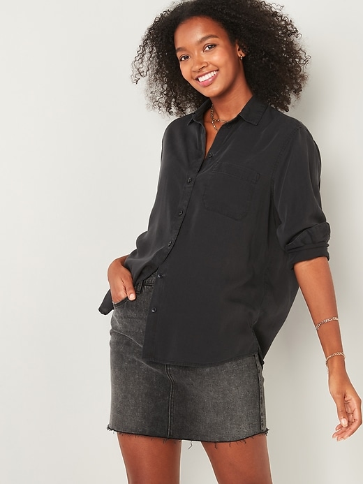 View large product image 1 of 3. Oversized Boyfriend Black Chambray Shirt for Women