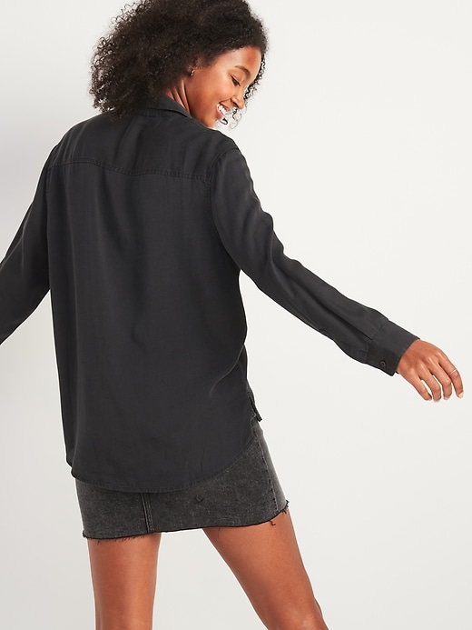 View large product image 2 of 3. Oversized Boyfriend Black Chambray Shirt for Women