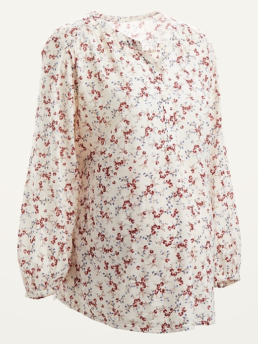 View large product image 1 of 1. Maternity Oversized Floral-Print Tie-Back Popover Shirt