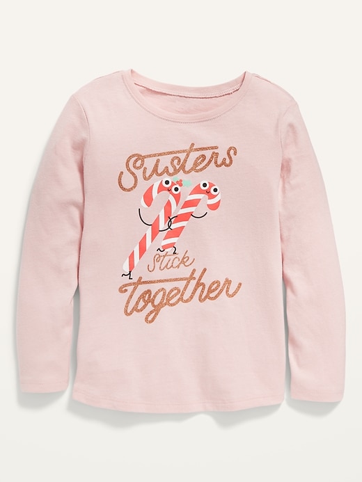 View large product image 1 of 1. Long-Sleeve Graphic Scoop-Neck Tee For Toddler Girls
