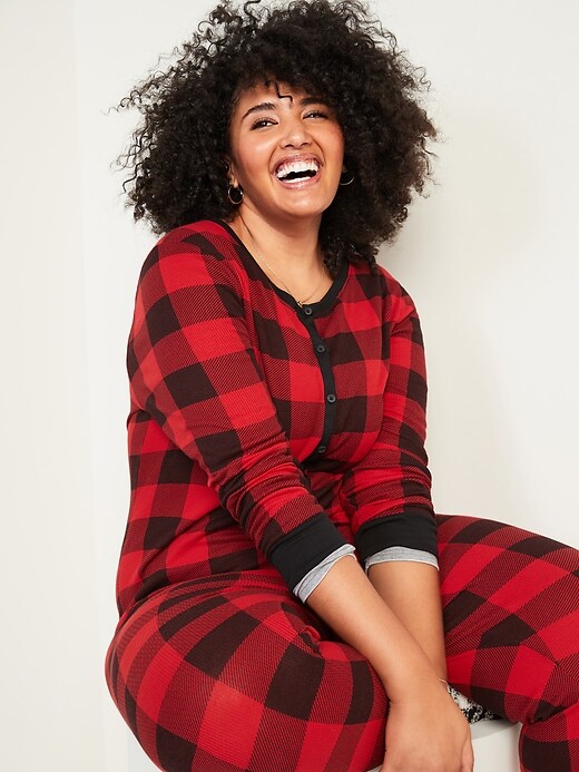 Image number 3 showing, Patterned Waffle-Knit Plus-Size One-Piece Pajamas