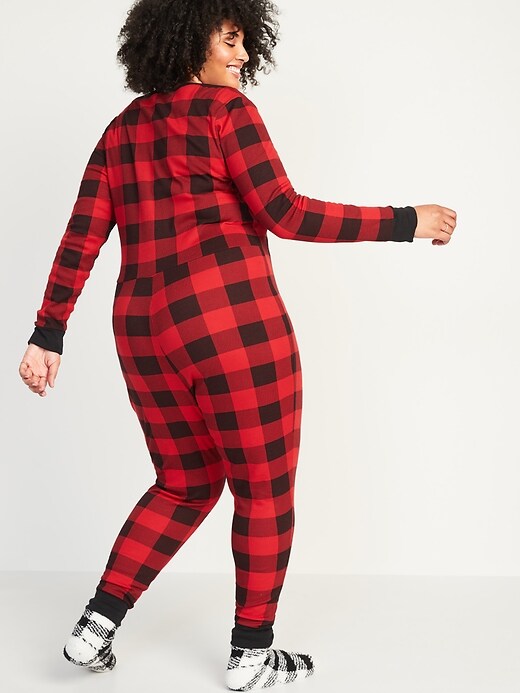 Image number 2 showing, Patterned Waffle-Knit Plus-Size One-Piece Pajamas