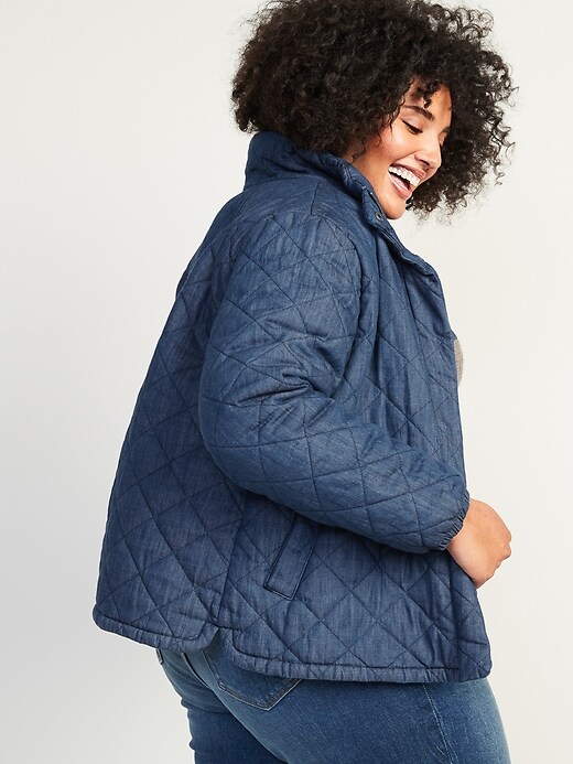 Image number 2 showing, Lightweight Diamond Quilted Plus-Size Chambray Puffer Jacket